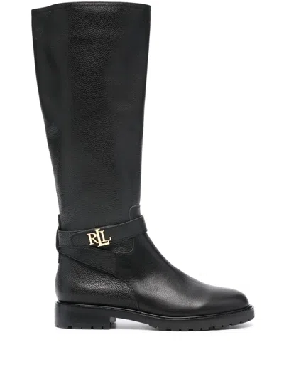 Ralph Lauren Tumbled Leather Boots In Black