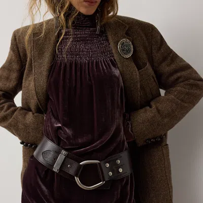 Ralph Lauren Turn-back Washed Leather Wide Belt In Luggage Brown