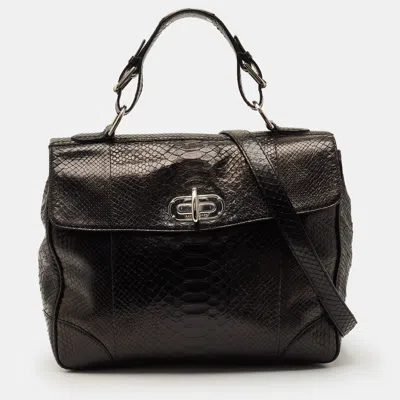 Pre-owned Ralph Lauren Turnlock Black Python Top Handle Bag