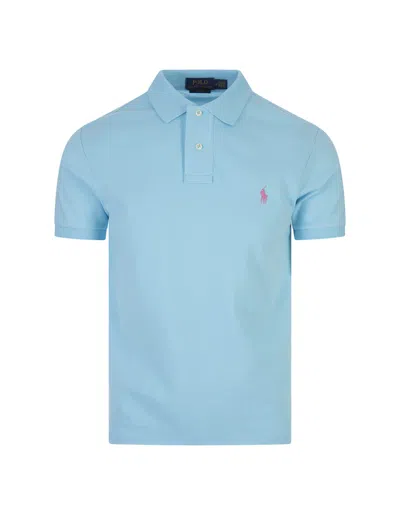 Ralph Lauren Turquoise And Pink Slim-fit Piquet Polo Shirt In Blue