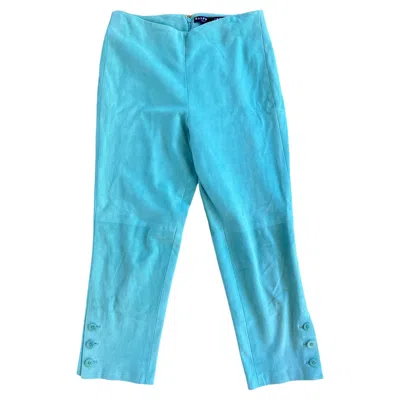 Pre-owned Ralph Lauren Turquoise Suede Capri Pants, Size 9 In Blue