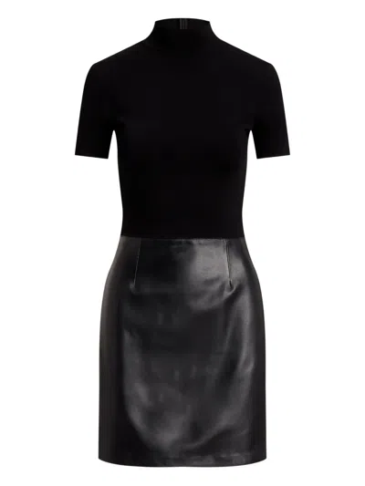 Ralph Lauren Turtle-neck Short-sleeve Mini Dress In Black