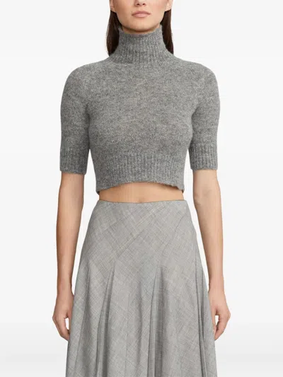 Ralph Lauren Turtle-neck Short-sleeve Top In Gray