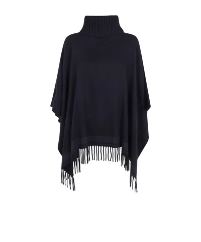 Ralph Lauren Fringe-trim Roll-neck Poncho In Black