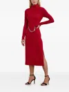 Ralph Lauren Turtleneck Chain-trim Midi Dress In Red
