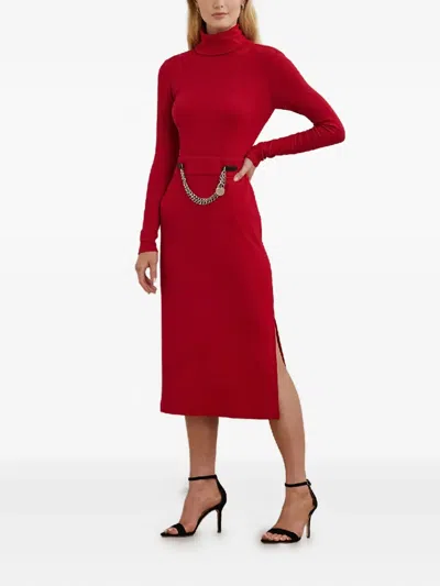 Ralph Lauren Turtleneck Chain-trim Midi Dress In Red