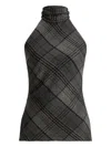 Ralph Lauren Chilton Fringed Scarf-detailed Checked Wool Turtleneck Tank In Multi