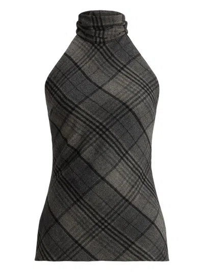 RALPH LAUREN TURTLENECK CHECK-PATTERN TOP