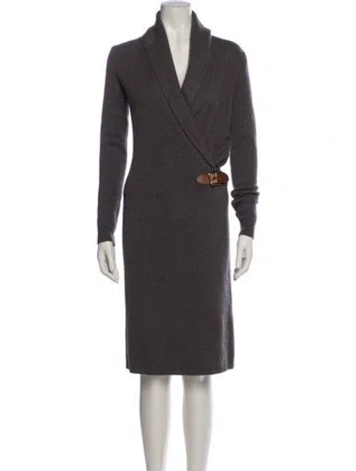 Pre-owned Ralph Lauren Turtleneck Knee-length Dress In Gray