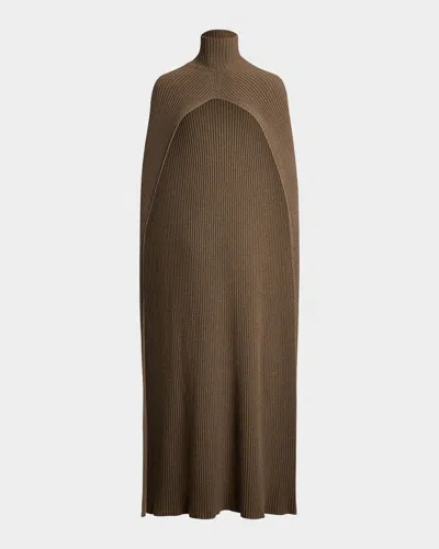 Ralph Lauren Turtleneck Lofty Cashmere Rib Cape In Beige
