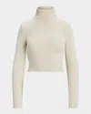 Ralph Lauren Turtleneck Lofty Silk Jersey Crop Sweater In Cream