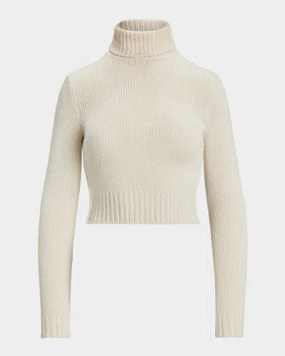 Ralph Lauren Turtleneck Lofty Silk Jersey Crop Sweater In Lux Cream