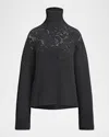 Ralph Lauren Turtleneck Rose Inset Cashmere Rib Sweater In Gray