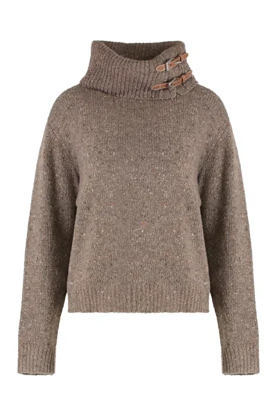 Ralph Lauren Turtleneck Sweater In Wool Blend In Brown