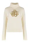 Ralph Lauren Embroidered-logo Wool-blend Turtleneck In Metallic