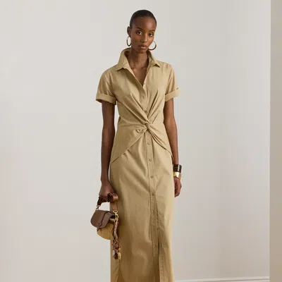 Twist-front Cotton-blend Shirtdress In Neutral from Ralph Lauren
