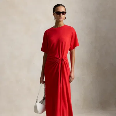 Polo Ralph Lauren Twist-detail Tee Dress In Petal Rose In Red