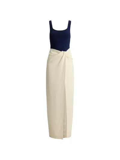 Ralph Lauren Twist-detail Two-tone Maxi Dress In Neutral