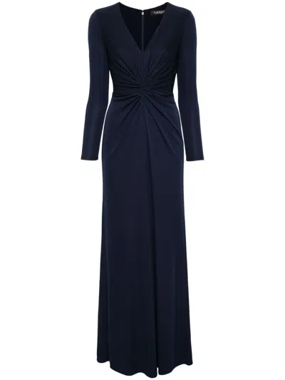 Ralph Lauren Twisted V-neck Gown In Blue