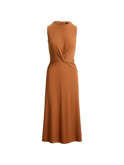 Ralph Lauren Twist-front Jersey Sleeveless Dress In Red Terracotta In Brown