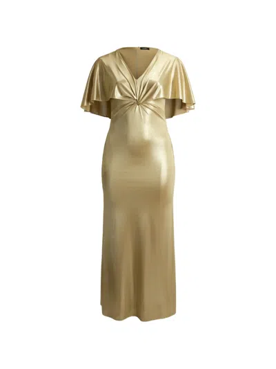 Ralph Lauren Twist-front Cape Maxi Dress In Animal Print