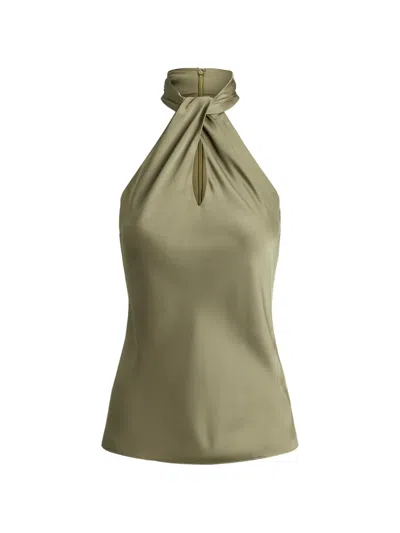 Ralph Lauren Twist-front Charmeuse Halter Blouse In Green