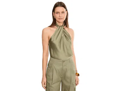 Ralph Lauren Twist-front Charmeuse Halter Blouse Women's Clothing Light Agave: 0 In Green