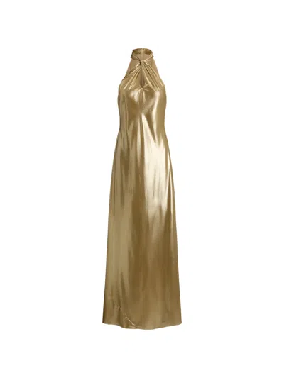 Ralph Lauren Twist-front Metallic Maxi Gown In Gold