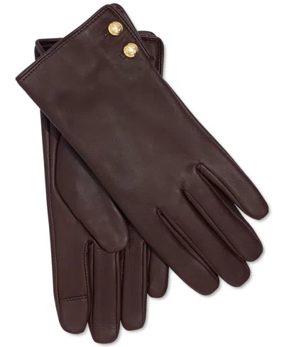 Ralph Lauren Two Button Leather Touch Gloves In Country Brown