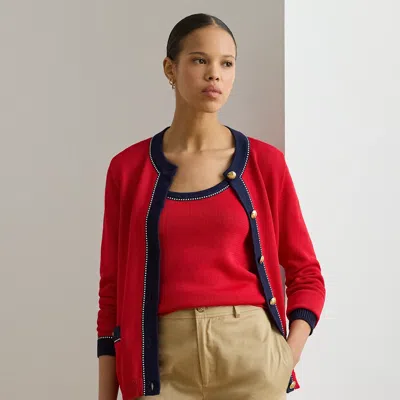 Ralph Lauren Two-tone Cotton-blend Cardigan In Red