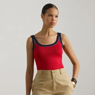 Ralph Lauren Two-tone Cotton-blend Sweater Tank Top In Red