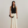 Ralph Lauren Two-tone Crepe Sleeveless Gown In Black/mascarpone Cream