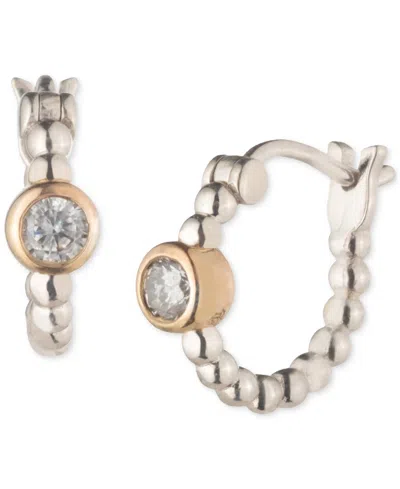 Ralph Lauren Two-tone Cubic Zirconia Bead Hoop Earrings In White