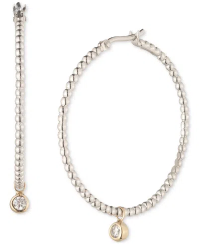 Ralph Lauren Two-tone Cubic Zirconia Beaded Hoop Drop Earrings In White