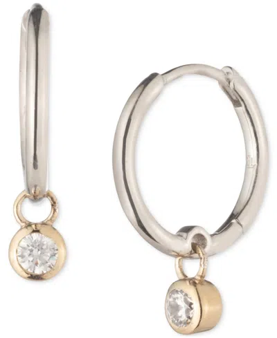Ralph Lauren Two-tone Cubic Zirconia Hoop Drop Earrings In White