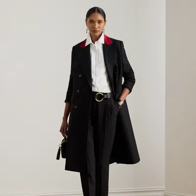 Ralph Lauren Two-tone Double-breasted Tricotine Coat In Black
