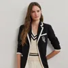 Ralph Lauren Two-tone Stretch Cotton Piqué Blazer In Black/mascarpone Cream
