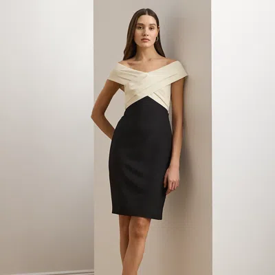 Ralph Lauren Two-tone Off-the-shoulder Cocktail Dress In Black,cream