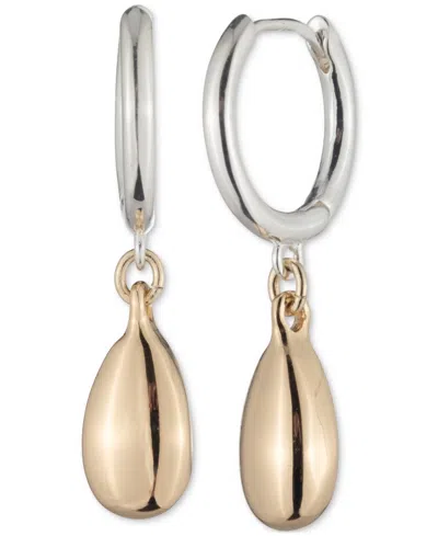 Ralph Lauren Two-tone Pear-shape Charm Hoop Earrings In Gold