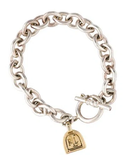 Pre-owned Ralph Lauren Two Toned Link Bracelet, 6.75" In Multicolor