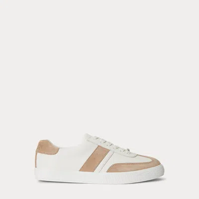 Ralph Lauren Two-tone Braylee Leather & Suede Sneaker In Snow White/tan