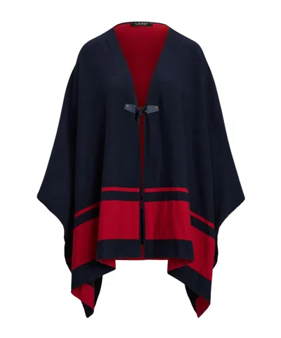 Ralph Lauren Two-tone Intarsia Poncho In Blue