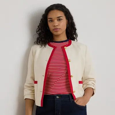 Ralph Lauren Two-tone Linen-blend Twill Blazer In Mascarpone Cream/red