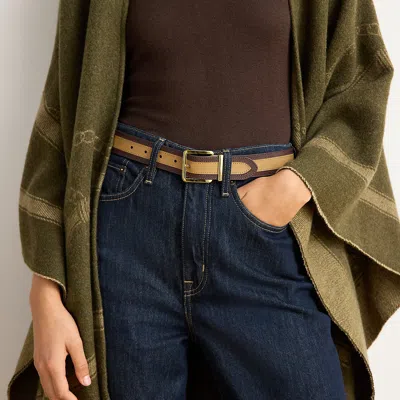 Ralph Lauren Two-tone Reversible Crosshatch Belt In Camel/chestnut Brown