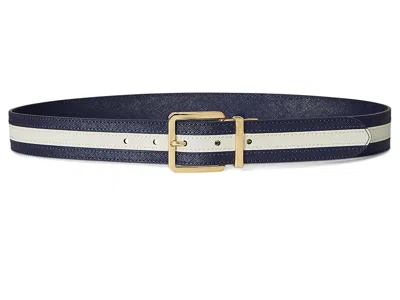 Ralph Lauren Two-tone Reversible Crosshatch Belt Women's Belts Refined Navy/soft White: Lg (37" Waist) In Blue