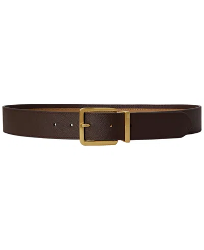 Ralph Lauren Two-tone Reversible Crosshatch Leather Belt In Camel,chestnut Brown