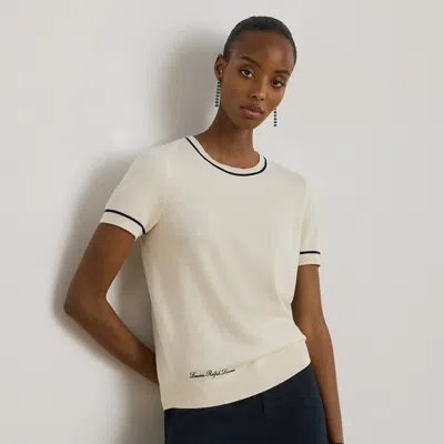 Ralph Lauren Two-tone Short-sleeve Sweater In Mascarpone Cream/navy In White