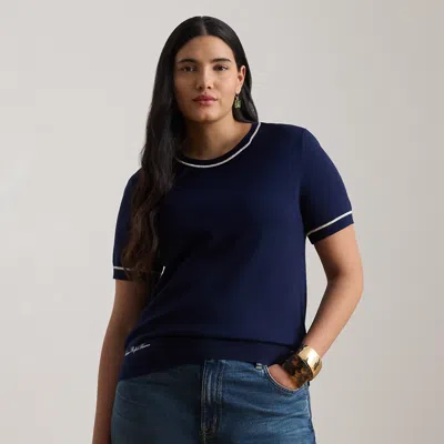 Ralph Lauren Two-tone Short-sleeve Sweater In Refined Navy/cream In Blue