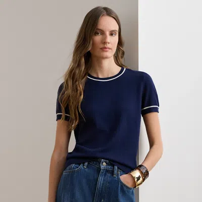 Ralph Lauren Two-tone Short-sleeve Sweater In Refined Navy/cream In Multi