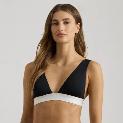 Ralph Lauren Two-tone V-neck Bikini Top In Black